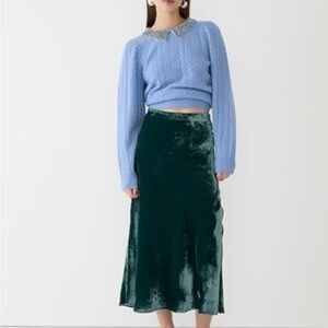 J Crew Green Velvet Gwyneth Skirt